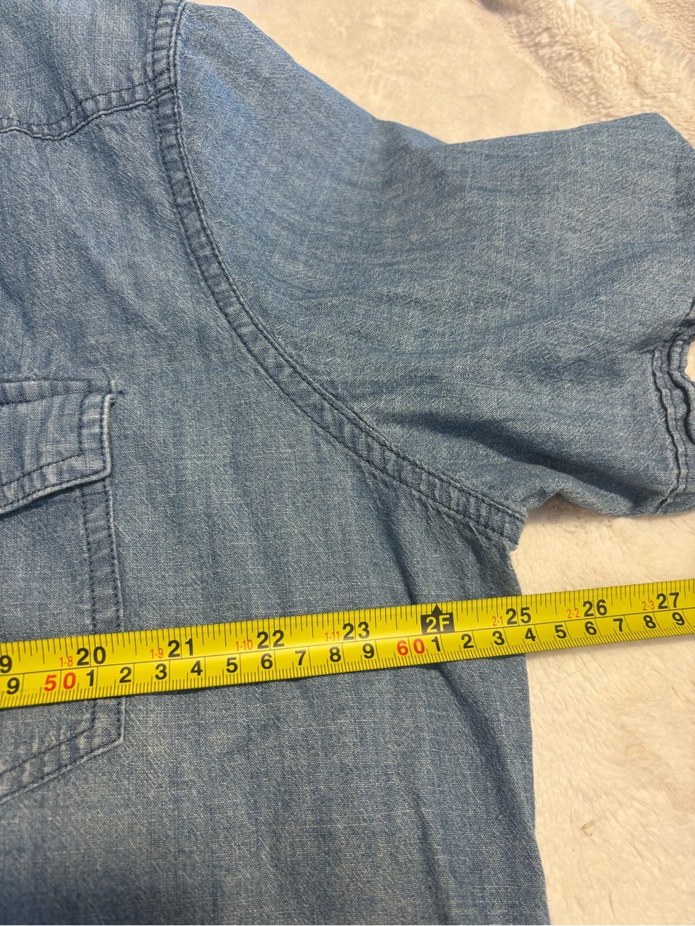 Sonoma Denim Shirt XL Short-Sleeve Light Blue Chambray Snap-Down White Buttons - Picture 12 of 13